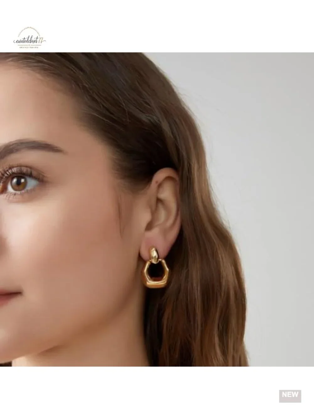 Chunky Gold Drop Dangle Earrings Geometric Link Hoop Hypoallergenic Lightweight